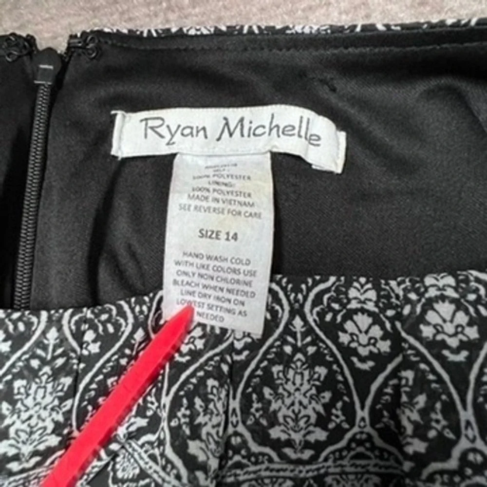Ryan Michelle‎ Black White Paisley Print Sleeveless Dress Size 14 Career